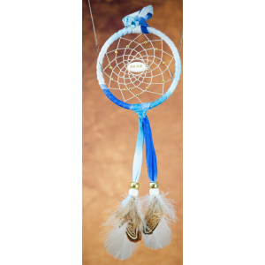 189 - Small 3" Dream catcher - Blue tiedye - Shine central bead