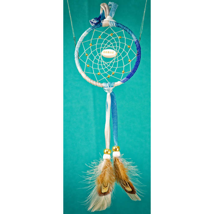 190 - Small 3" Dreamcatcher - Blue Tiedye - Dream central bead