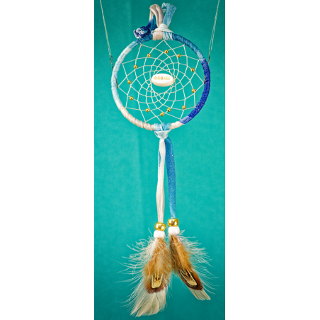 190 - Small 3" Dreamcatcher - Blue Tiedye - Dream central bead