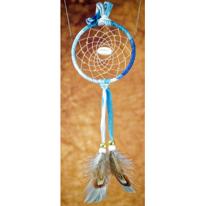 190 - Small 3" Dreamcatcher - Blue Tiedye - Dream central bead
