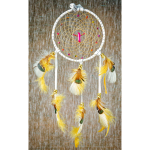 193 - 5" Dream Catcher - White Leather - Pink Crystal Central