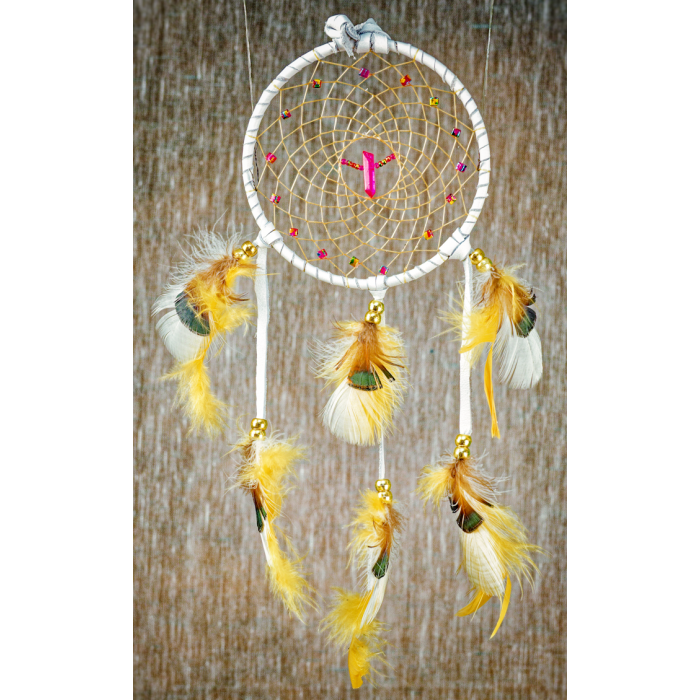 193 - 5" Dream Catcher - White Leather - Pink Crystal Central