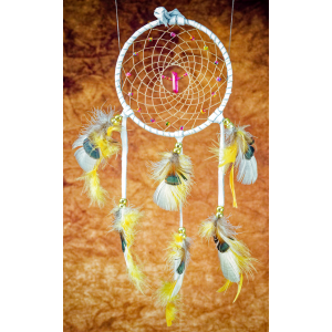193 - 5" Dream Catcher - White Leather - Pink Crystal Central