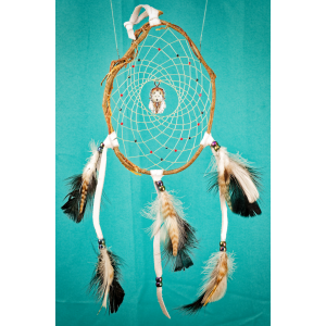 196-Dreamcatcher 6" branch medium - white leather - white wolf