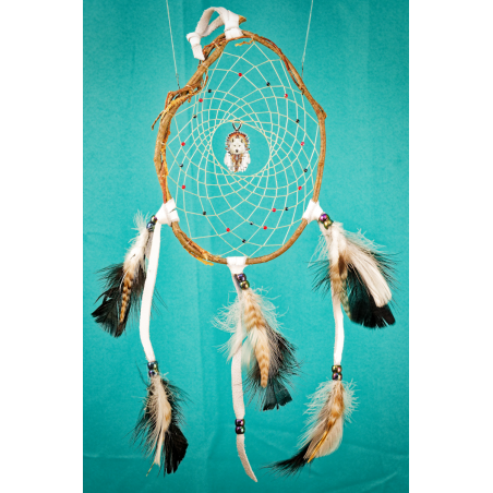 196-Dreamcatcher 6" branch medium - white leather - white wolf