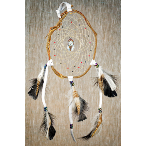 196-Dreamcatcher 6" branch medium - white leather - white wolf