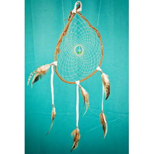 Item 198 - Cedar Branch dreamcatcher - 7" clear tulip - tiny glass beads - real leather white