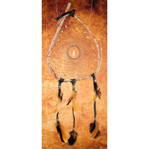 202 - Medium size Branch Dreamcatcher - Standing Bear - picture jasper - black leather