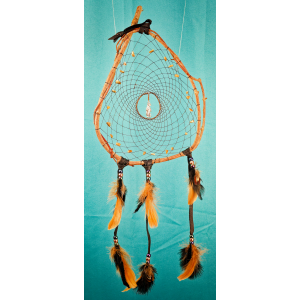 202 - Medium size Branch Dreamcatcher - Standing Bear - picture jasper - black leather