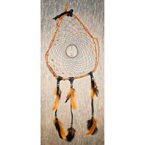 202 - Medium size Branch Dreamcatcher - Standing Bear - picture jasper - black leather