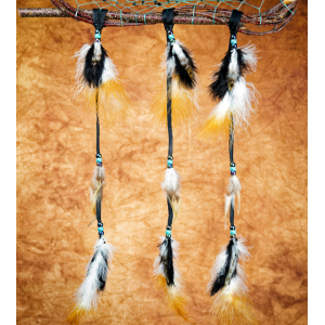 203- Large Branch Dream catcher 14" - Turquoise web - obsidian snowflake chip beads - black bear walking - black leather
