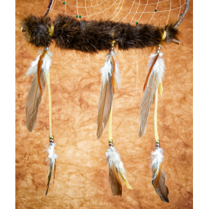 Item 204:  Large Branch Dream Catcher 12" - Malachite - beaver fur - prism
