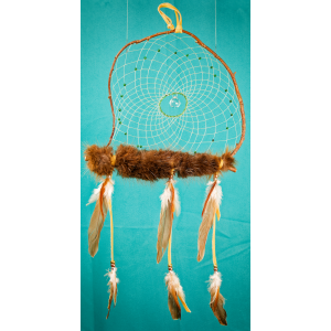 Item 204:  Large Branch Dream Catcher 12" - Malachite - beaver fur - prism