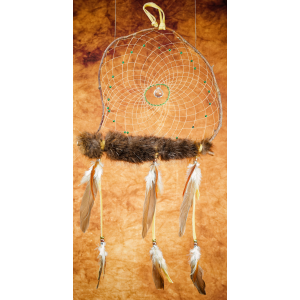 Item 204:  Large Branch Dream Catcher 12" - Malachite - beaver fur - prism