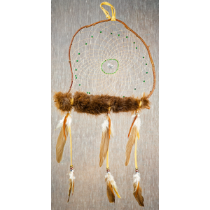 Item 204:  Large Branch Dream Catcher 12" - Malachite - beaver fur - prism