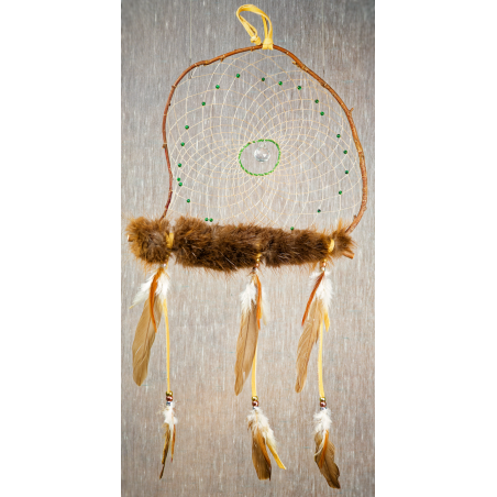 Item 204:  Large Branch Dream Catcher 12" - Malachite - beaver fur - prism