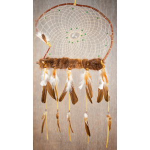 Item 205:  Extra Large Branch dream catcher 25" - malachite - Beaver fur - prism