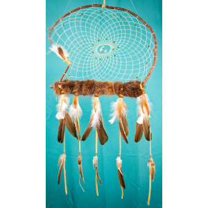 Item 205:  Extra Large Branch dream catcher 25" - malachite - Beaver fur - prism