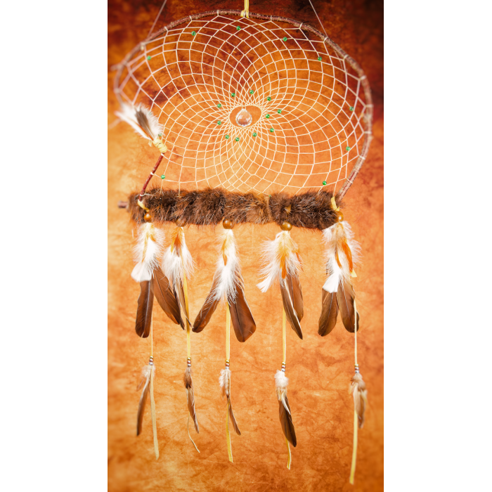 Item 205:  Extra Large Branch dream catcher 25" - malachite - Beaver fur - prism