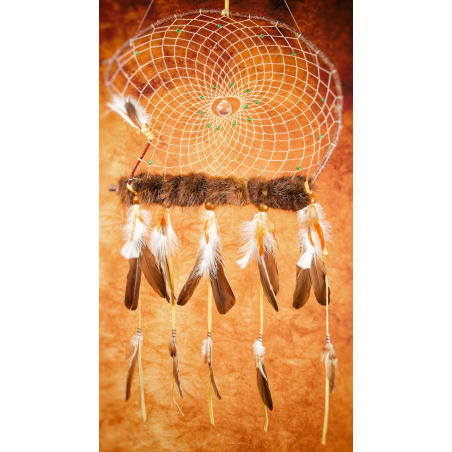 Item 205:  Extra Large Branch dream catcher 25" - malachite - Beaver fur - prism