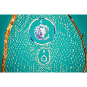 207 - Branch - Blue Wolf And Large Prism central - Aquamarine Beads