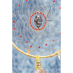 161 - 7" ring Birch Wrapped, Red eyed wolf centre
