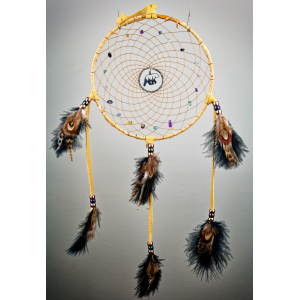162 - 7" ring Birch Wrapped walking bear forest centre and fluorite in webbing