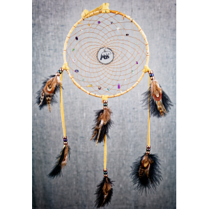 162 - 7" ring Birch Wrapped walking bear forest centre and fluorite in webbing