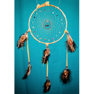 162 - 7" ring Birch Wrapped walking bear forest centre and fluorite in webbing
