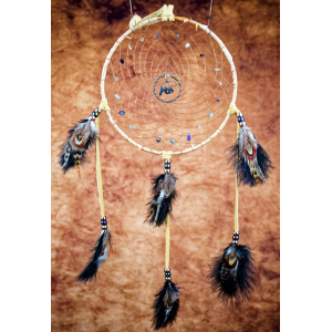 162 - 7" ring Birch Wrapped walking bear forest centre and fluorite in webbing