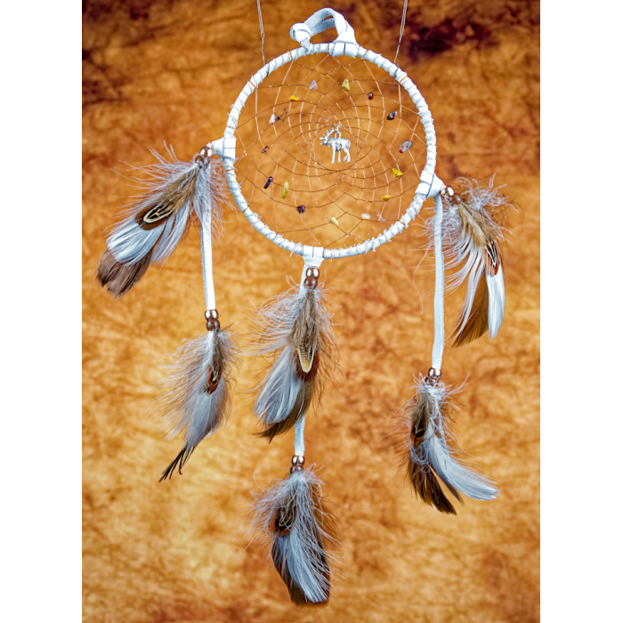 164 - 5" White leather, Moose center, Mookaite gemstone in webbing