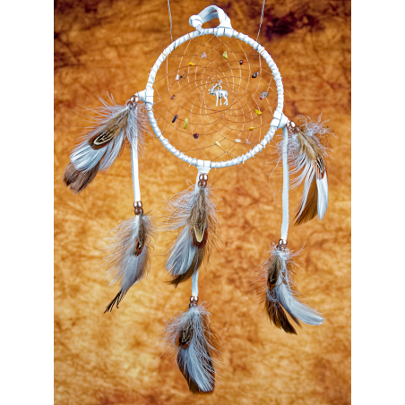 164 - 5" White leather, Moose center, Mookaite gemstone in webbing