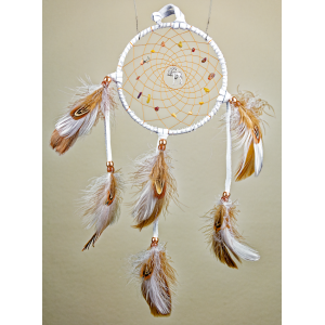 164 - 5" White leather, Moose center, Mookaite gemstone in webbing