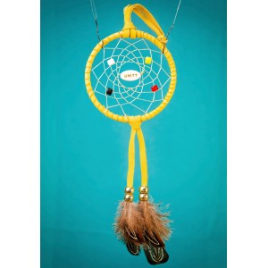 Item 130: Small 3inch Dream catcher - Leather, Yellow - UNITY