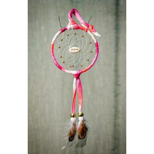 186-Pink Tie-dye small 3" Dream Catcher Dream central bead