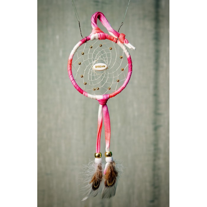 186-Pink Tie-dye small 3" Dream Catcher Dream central bead
