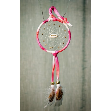 186-Pink Tie-dye small 3" Dream Catcher Dream central bead