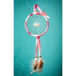 186-Pink Tie-dye small 3" Dream Catcher Dream central bead