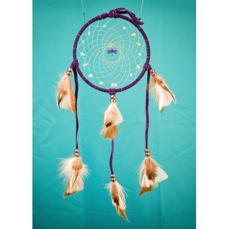 Item 221: Dream Catcher 5in - Purple Suede - Purple Dragonfly center -  Morganite