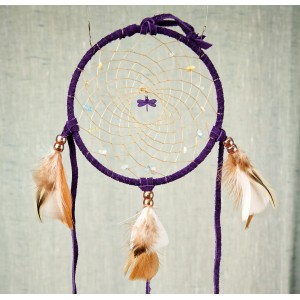 Item 221: Dream Catcher 5in - Purple Suede - Purple Dragonfly center -  Morganite