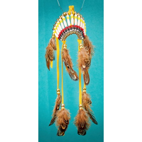 Item 208: Headdress for Vehicle - Medicine Wheel - Yellow Leather - Large