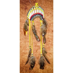 Item 208: Headdress for Vehicle - Medicine Wheel - Yellow Leather - Large