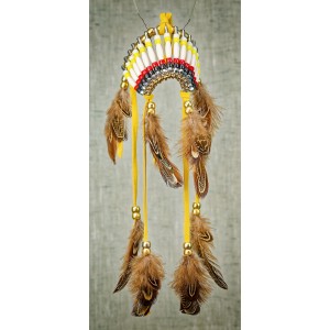 Item 208: Headdress for Vehicle - Medicine Wheel - Yellow Leather - Large