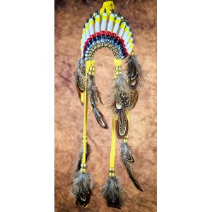 Item 208: Headdress for Vehicle - Medicine Wheel - Yellow Leather - Large