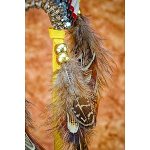 Item 208: Headdress for Vehicle - Medicine Wheel - Yellow Leather - Large