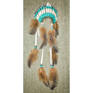 Item 209: Headdress Turquoise - White leather - Large
