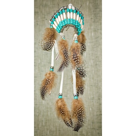 Item 209: Headdress Turquoise - White leather - Large