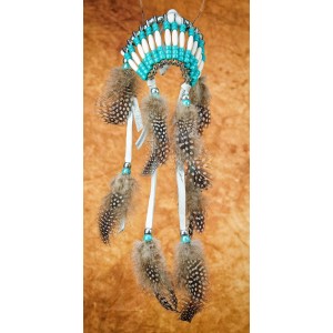 Item 209: Headdress Turquoise - White leather - Large