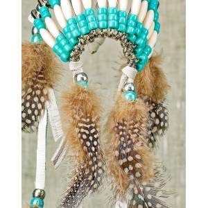 Item 209: Headdress Turquoise - White leather - Large