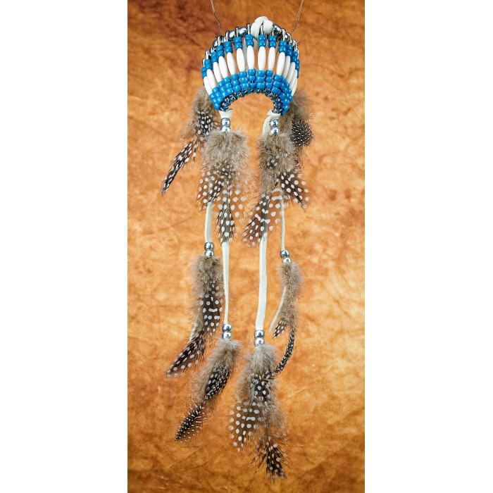 Item 226: Headdress - Blue Turquoise - White Leather - for truck - Size Large